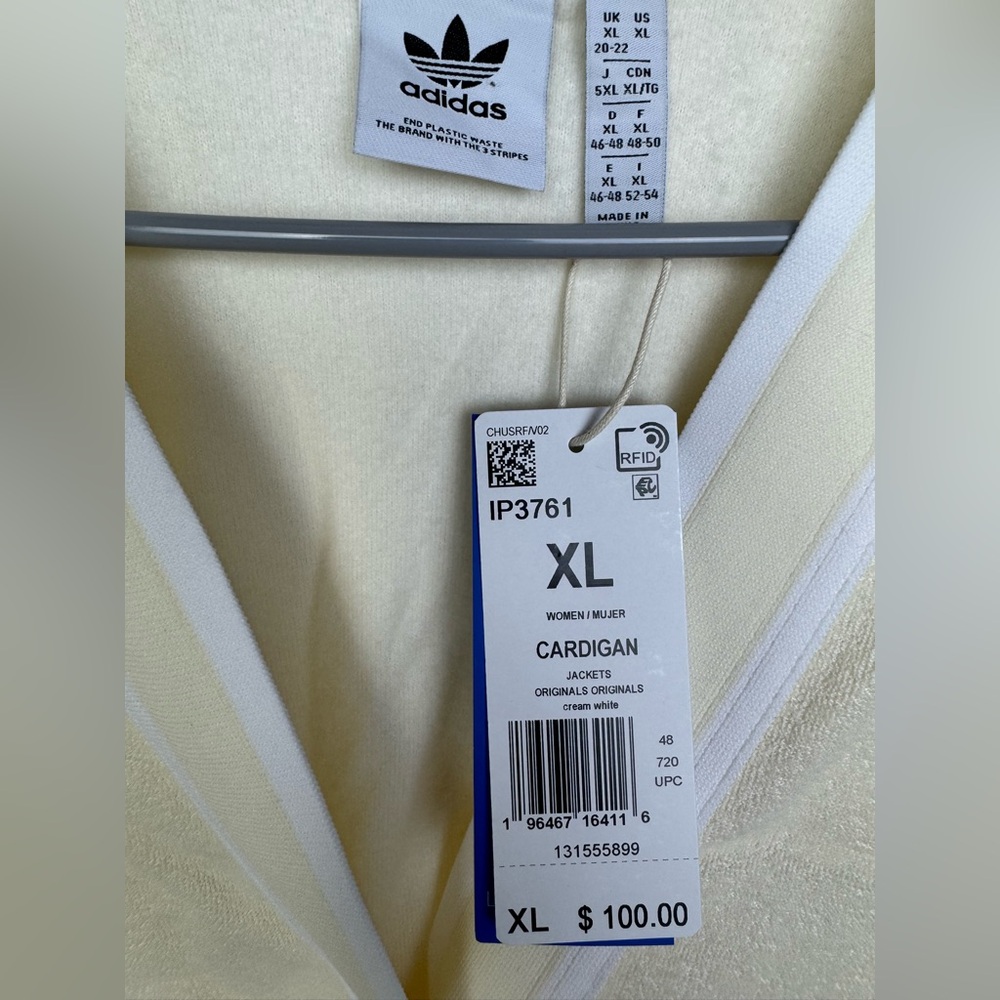 Adidas Originals Butter Yellow Terry Cloth Cardigan XL NEW - Picture 10 of 10
